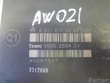 MERCEDES-BENZ A 221 870 8386 / A2218708386 S-CLASS (W221) 2007 control unit