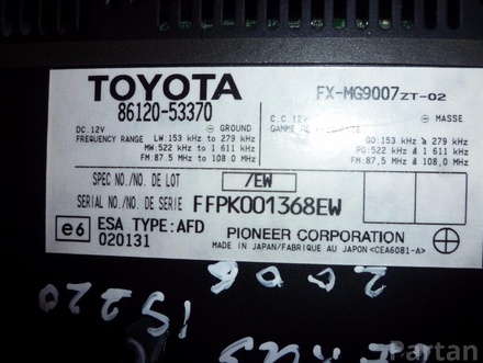 LEXUS 86120-53370, FX-MG9007 / 8612053370, FXMG9007 IS I (JCE1_, GXE1_) 2005 Radio / CD