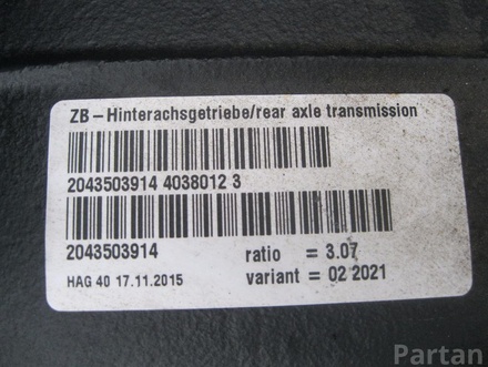 MERCEDES-BENZ 2043503914, 3.07 / 2043503914, 307 C-CLASS (W205) 2015 Rear axle differential