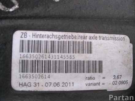 MERCEDES-BENZ A16635106, 3,67 / A16635106, 3, 67 M-CLASS (W166) 2012 Rear axle differential